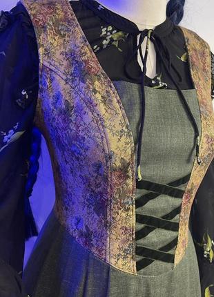 Австрия винтажный льняной гобеленовый длинный сарафан макси винтажное платье в этно стиле этническая одежда к украинскому строю дирндль2 фото