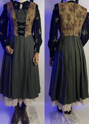 Австрия винтажный льняной гобеленовый длинный сарафан макси винтажное платье в этно стиле этническая одежда к украинскому строю дирндль