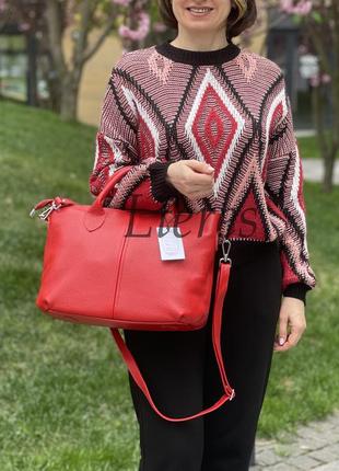 Кожаная стильная красная сумка, цвета в ассортименте
