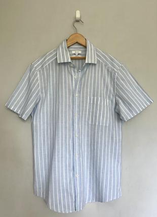 Сорочка slim fit  в смужку, льон+бавовна