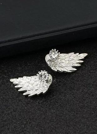 Надзвичайні сережки джекеты крила ангела з кристалом срібло, сережки4 фото