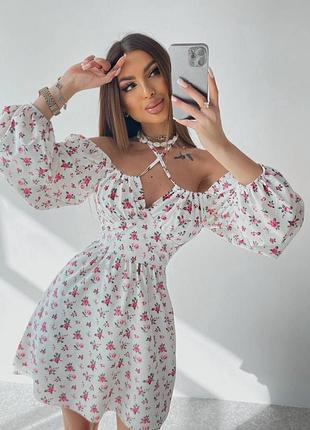 🌈3! шикарна жіноча сукня в квіти плаття біла білий біле плаття міні мини женское платье белое