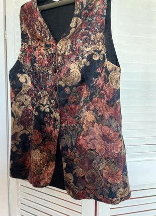 Винтажный удлиненный жилет жилетка винтаж в цветы3 фото
