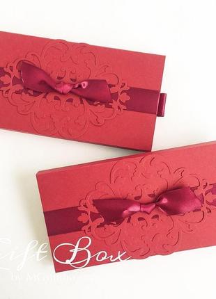 Gift box "napule" (бордовий) - листівка в коробочці2 фото