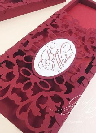 Gift box "afrodita" колір 10 (бордовий) - листівка в коробочці2 фото