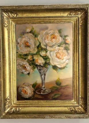 Картина маслом живопис квіти чайна троянда3 фото