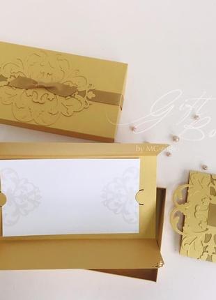 Giftbox "pino" колір 6 (золото) - листівка в коробочці5 фото