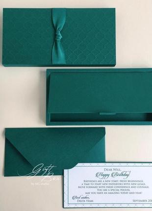 Gift box "one" цвет 1 (зеленый)  -открытка в коробочке7 фото