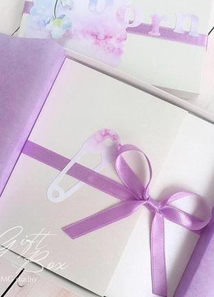 Gift box “baby born/girl” цвет 1 - коробочка с открыткой и конвертом внутри.5 фото