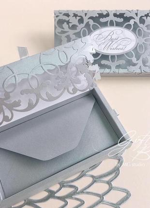 Gift box "afrodita" колір 12 (срібло) - листівка в коробочці4 фото