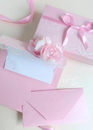 Gift box "bourgeois" цвет 3 (розовый) - открытка в коробочке6 фото