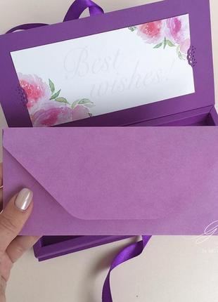 Gift box "kollet" колір 4 (фіолетовий)/ без перлів - листівка в коробочці4 фото