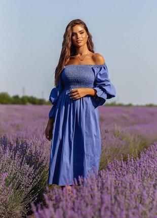 Плаття жіноче синє довге мідді легке платье женское синие длиное мидди лёгкое осенние весенние летние осіннє весняне літнє1 фото