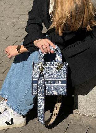 Женская сумка christian dior medium lady d-lite bag blue/white