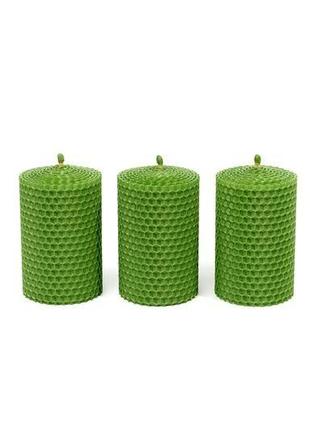 Цікавий подарочний набір зелених еко свічок з вощини для дому та декору5 фото