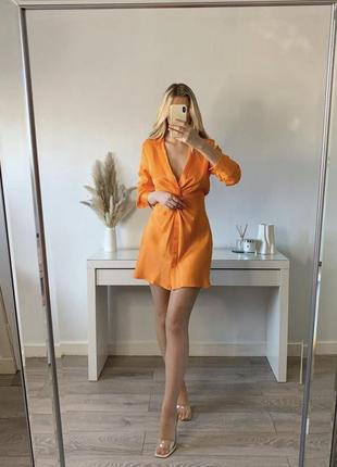 Очень красивое оранжевое сатиновое платье от zara8 фото