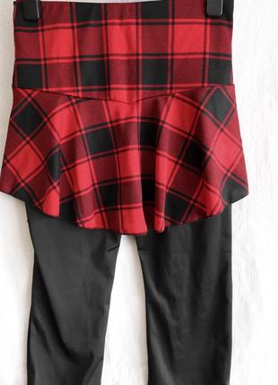 Круті жіночі брюки лосіни зшиті зі спідницею готика стімпанк гранж панк червона клітка 44-46 s-m2 фото