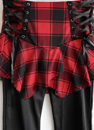 Круті жіночі брюки лосіни зшиті зі спідницею готика стімпанк гранж панк червона клітка 44-46 s-m3 фото