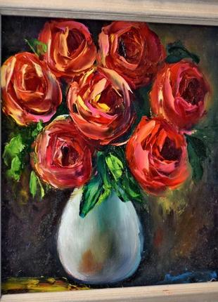 Розы в вазе, натюрморт мастихином, 20х20см