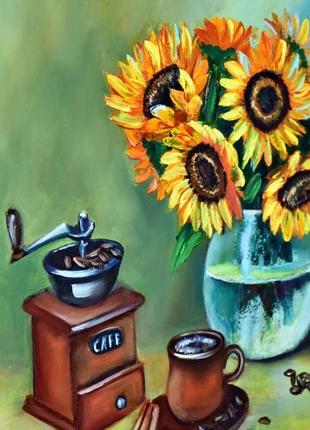 Подсолнухи в кофейном аромате, оргалит, 35х45см картина