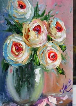Розовые розы, живопись мастихин, натюрморт, оргалит, 20х303 фото