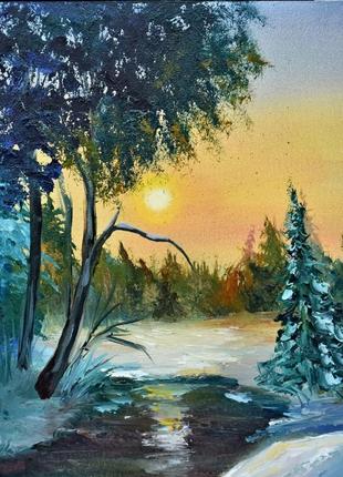 Зимовий сонячний пейзаж, оргаліт, 25х25см4 фото