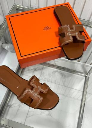 Шльопанці шкіряні в стилі hermes2 фото