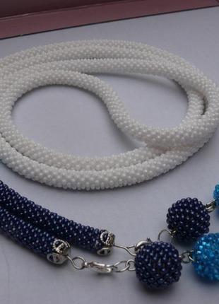 'синій іній' - ларіат та сережки, прикраса, джгут з бісеру