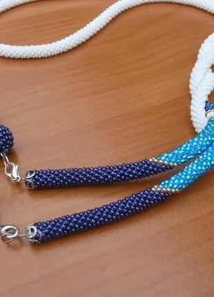 'синій іній' - ларіат та сережки, прикраса, джгут з бісеру5 фото