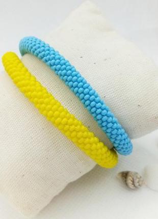 Жовто-блакитний браслет з бісеру5 фото