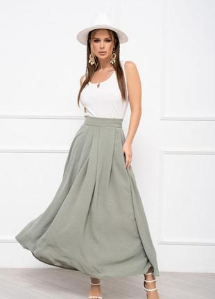 Оливковая текстурированная юбка со сборками, креп, m