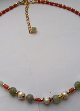 Ожерелье, натуральный коралл, натуральный жемчуг,   агат4 фото