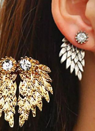 Надзвичайні сережки джекеты крила ангела з кристалом золото, сережки8 фото