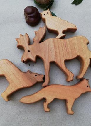 Дерев'яні лісові тварини дерев'яні іграшки дерев'яні фігурки подарунок5 фото