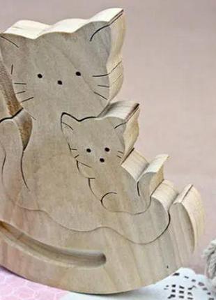 Пазли з дереваб кішка сім'я, дерев'яні кішки3 фото