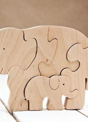 Головоломка з тваринами слон, дерев'яна головоломка1 фото