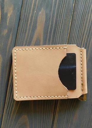 Кожаный кошелёк  зажим для денег. цвет - бежевый4 фото