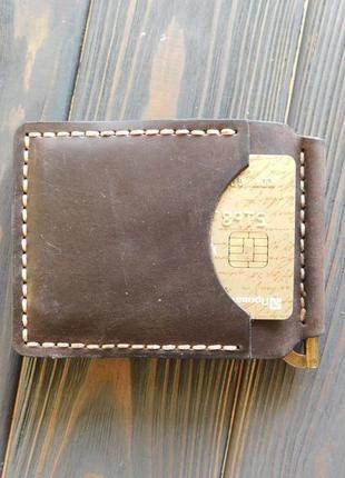 Мужской кожаный кошелёк зажимы для денег на магнитах, ручной работы. цвет - темно-коричневый2 фото