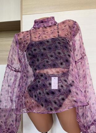 Topshop шикарна прозора трендова блуза з фатину в принт  l-xl