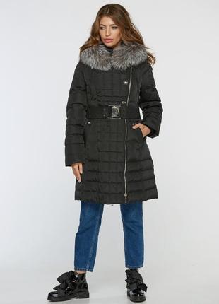 Теплая зимняя черная куртка пуховик с натуральным мехом