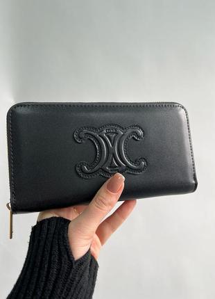 Гаманець celine large zipped wallet cuir triomphe in smooth calfskin black8 фото