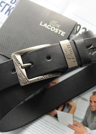 Ремінь lacoste чорний / чоловічий / шкіряний в подарунковій упаковці