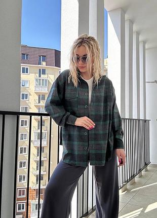 Женская фланелевая оверсайз рубашка клетчатая в клетку графит / синяя / зеленая