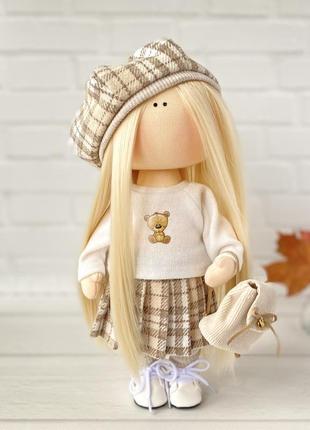 Лялька зі знімним одягом, текстильна лялька, кукла тильда