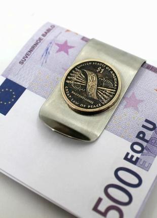 Затискач для купюр з монетою номінал: 1 долар (1 dollar) "пояс гайавату"