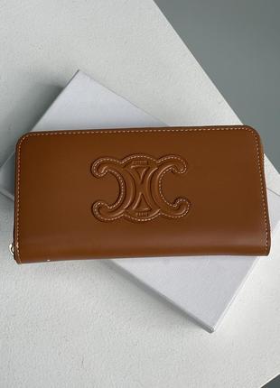 Гаманець celine large zipped wallet cuir triomphe in smooth calfskin brown1 фото