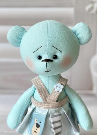 Льняна текстильна іграшка ведмедик2 фото