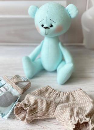 Льняна текстильна іграшка ведмедик5 фото