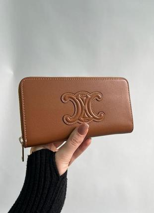 Гаманець celine large zipped wallet cuir triomphe in smooth calfskin brown1 фото