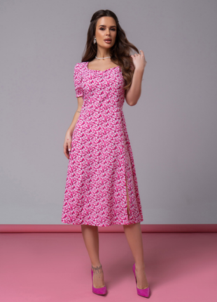 Легка ретро сукня міді з квітковим принтом і розрізом 4 кольори8 фото